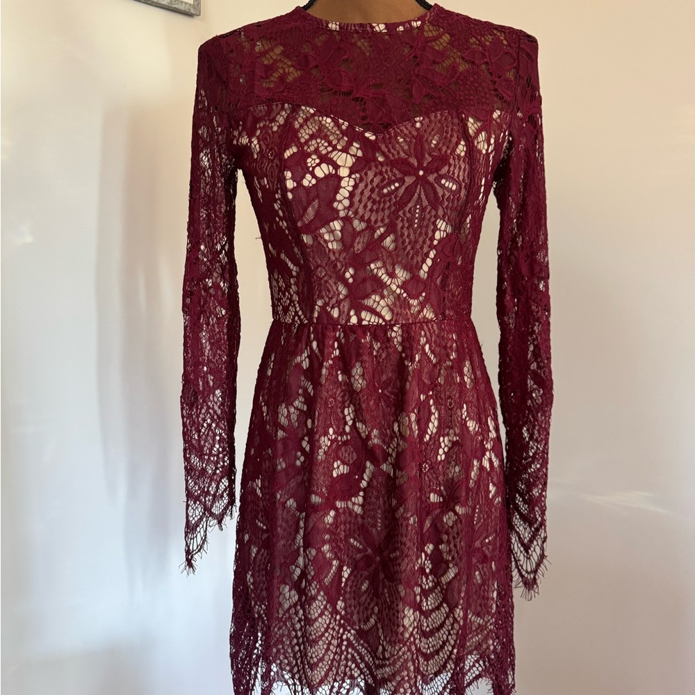 Love Fire Red Sheath Dress with Bishop Sleeves and Mock Neck